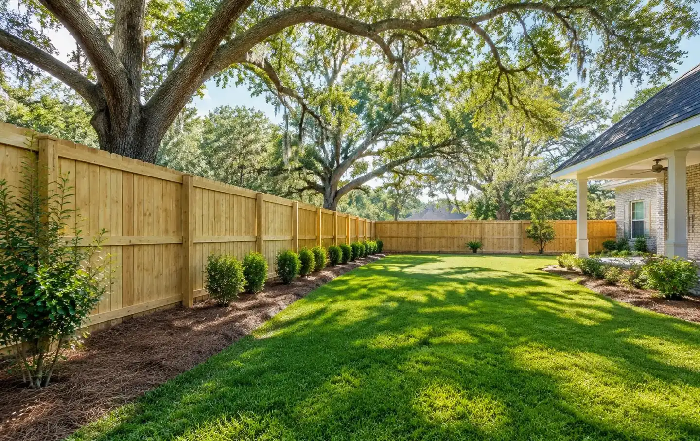 New wood privacy fence and fresh sod at a Gulf Coast home